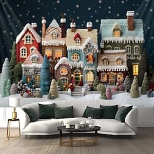 Christmas Snow House Hanging Tapestry Wall Art Large Xmas Tapestry Mural Decor Photograph Backdrop Blanket Curtain Home Bedroom Living Room Decoration Lightinthebox