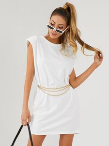 YOINS Round neck Padded shoulder design Sleeveless Mini Dress