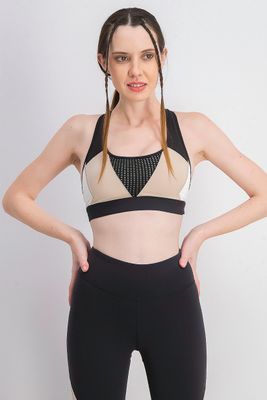 Womens Hero Racer Padded Sports Bra Beige/Black/White Womens Hero Racer Padded Sports Bra Beige/Black/White