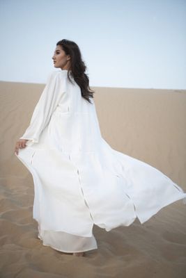 White Abaya With Slits And Handwork (M)