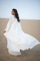 White Abaya With Slits And Handwork (M) - thumbnail