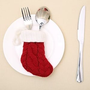 1pcs Christmas Knife and Fork Covers Knit Socks Ornament Kitchen Tools Accessories Red Green Lightinthebox