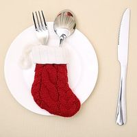 1pcs Christmas Knife and Fork Covers Knit Socks Ornament Kitchen Tools Accessories Red Green Lightinthebox - thumbnail