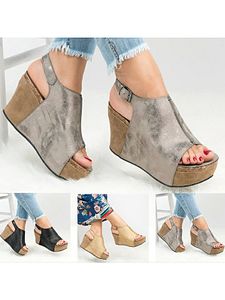 Plain High Heeled Peep Toe Outdoor Wedge Sandals