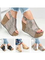 Plain High Heeled Peep Toe Outdoor Wedge Sandals - thumbnail