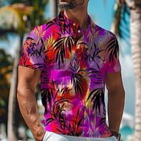 Plants Tropical Men's Casual 3D Print Golf Polo Outdoor Daily Wear Vacation Polyester Short Sleeve Turndown Polo Shirts Pink Blue Spring Summer S M L Micro-elastic Lapel Polo Lightinthebox