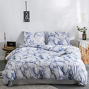 3 Pcs Queen Duvet Cover Set Marble Printed Bedding Sets Blue and White Abstract Comforter Cover with Zipper Ties Soft Lightweight Microfiber 1 Duvet Cover and 2 Pillow Shams miniinthebox