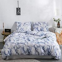 3 Pcs Queen Duvet Cover Set Marble Printed Bedding Sets Blue and White Abstract Comforter Cover with Zipper Ties Soft Lightweight Microfiber 1 Duvet Cover and 2 Pillow Shams miniinthebox - thumbnail