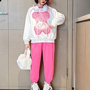 Kids Girls' Bear Pocket Hoodie  Pants Set Long Sleeve Cute Casual Cotton 7-13 Years Spring Pink  Maxi Lightinthebox