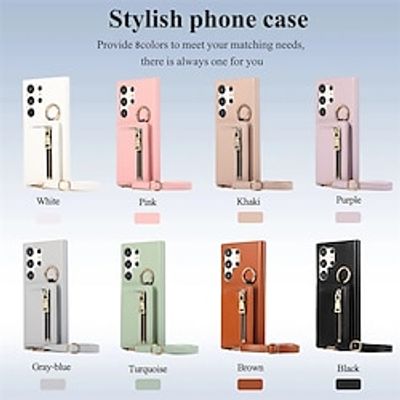 Phone Case For Samsung Galaxy S23 Ultra Plus S23 S22 S22 Plus  Ultra A54 A53 A52 Back Cover Zipper with Lanyard Kickstand Solid Color PC PU Leather miniinthebox