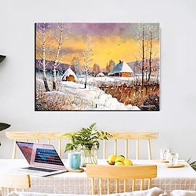 Hand Painted  Snow Oil Painting Wall texture Modern Painting Handmade Canvas Snow Painting Winter Landscape Wall Art Home Decoration Decor Rolled Canvas No Frame Unstretched Lightinthebox