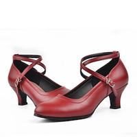 Women's Modern Dance Shoes Indoor Ballroom Dance Waltz Heel Cuban Heel Buckle Adults' Black Dark Red Silver Lightinthebox