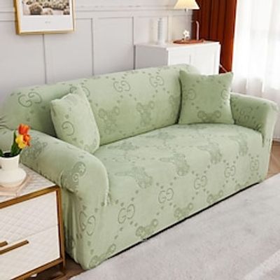 Sage Green Sofa Cover Stretch Slipcovers Soft Durable Couch Cover 1 Piece Spandex Jacquard Washable Furniture Protector fit Armchair SeatLoveseatSofaXL SofaL Shape Sofa Lightinthebox