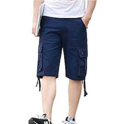 Men's Cargo Shorts Hiking Shorts Pocket Straight Leg High Rise Solid Color Outdoor Wrinkle Resistant Knee Length Casual Daily Classic Athleisure Grass Green Black High Waist Lightinthebox