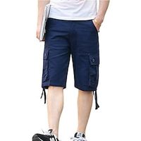 Men's Cargo Shorts Hiking Shorts Pocket Straight Leg High Rise Solid Color Outdoor Wrinkle Resistant Knee Length Casual Daily Classic Athleisure Grass Green Black High Waist Lightinthebox - thumbnail