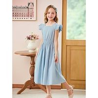 Kids Girls' Dress Solid Color Sleeveless Formal Performance Party Fashion Polyester Summer Spring Fall 2-13 Years Light Blue Lightinthebox
