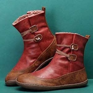 Women's Boots Plus Size Outdoor Daily Booties Ankle Boots Chunky Heel Round Toe Vintage Elegant Casual PU Loafer Color Block Black Red Brown Lightinthebox