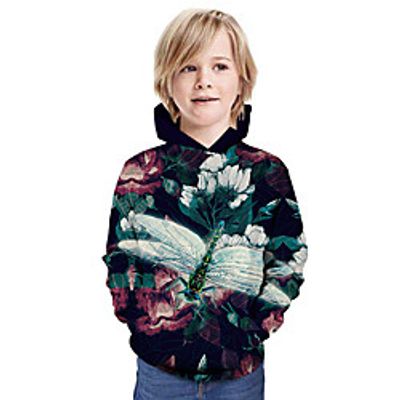 Kids Boys' Hoodie  Sweatshirt Long Sleeve 3D Print Floral Animal Print Wine Children Tops Summer Active Daily Wear Regular Fit 3-13 Years Lightinthebox