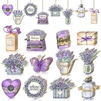 24pcs Wooden Romantic Purple Lavender Butterfly Flower Heart Hanging Decoration Accessories For Birthday Valentine's Day Wedding Home Decoration miniinthebox - thumbnail