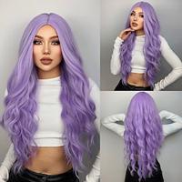 Purple Blonde Rainbow Body Wave Synthetic Wigs For Women 26 Inch Long Curly Hair For Cosplay Girls and Women Halloween Party Or Daily Use Wig Lightinthebox