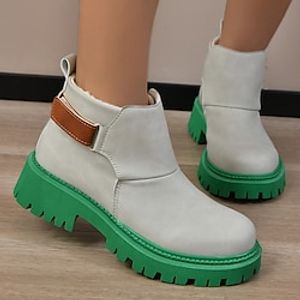 Women's Artificial Leather Plus Fleece Warm Green Contrast Sole Cotton Boots Short Boots miniinthebox