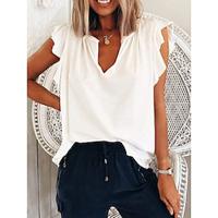 Women's T shirt Tee Plain Casual Daily Ruffle White Short Sleeve Fashion Modern Split Neck Summer Lightinthebox