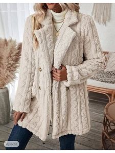 Women's Solid Color Jacquard Wool Cardigan Button Long Sleeve Coat