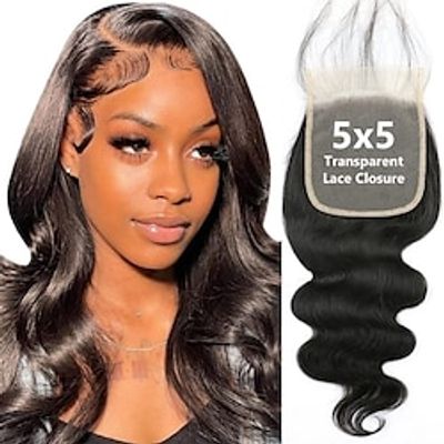 5x5 Transparent HD Lace Closure Only Body Wave Hair Closure Invisible Lace 12A Brazilian Virgin Remy Human Hair Frontal Closure 100% Human Hair Extensions Pre Plucked Natural Black 14 Inch Lightinthebox