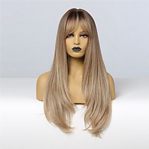 Synthetic Wig Natruel Straight With Bangs Wig Long Light Brown Synthetic Hair 24 inch Women's Fashionable Design Women Girl   Ombre Hair Brown miniinthebox