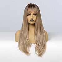 Synthetic Wig Natruel Straight With Bangs Wig Long Light Brown Synthetic Hair 24 inch Women's Fashionable Design Women Girl   Ombre Hair Brown miniinthebox - thumbnail
