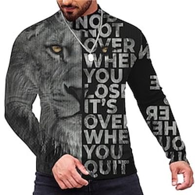 Letter Lion Casual Men's Print Knitting Pullover Sweater Jumper Knitwear Outdoor Daily Vacation Long Sleeve Turtleneck Sweaters Wine Black Blue Fall Winter S M L Sweaters Lightinthebox