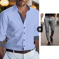Men's Shirt Shirt Set Button Up Shirt Casual Shirt Blue Long Sleeve Color Block Argyle Lapel Office Business 2 Pack Clothing Apparel Fashion Casual Comfortable Lightinthebox - thumbnail