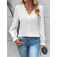 Shirt Blouse Women's Black White Red Plain Lace Street Daily Fashion V Neck Regular Fit S Lightinthebox - thumbnail