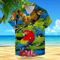 Animal Bird Plants Vacation Hawaiian Men's Shirt Outdoor Hawaiian Holiday Summer Turndown Short Sleeve Yellow Blue Brown S M L Shirt Lightinthebox