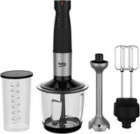 Beko Hand Blender, 750 W Motor Power, Variable speed setting, Turbo function, Stainless steel chopping blades, Glass Chopper Bowl 1L, Double Beater - HBA81762BX