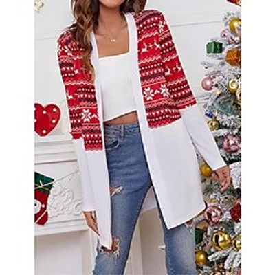 Women's Ugly Christmas Sweater Cardigan Sweater Jacket V Neck Ribbed Knit Polyester Pocket Knitted Print Fall Winter Long Outdoor Christmas Daily Stylish Casual Soft Long Sleeve Plaid Elk Snowflake Lightinthebox