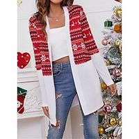 Women's Ugly Christmas Sweater Cardigan Sweater Jacket V Neck Ribbed Knit Polyester Pocket Knitted Print Fall Winter Long Outdoor Christmas Daily Stylish Casual Soft Long Sleeve Plaid Elk Snowflake Lightinthebox - thumbnail