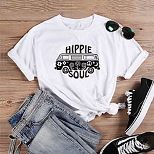Women's T shirt Graphic Text Graphic Prints Print Round Neck Basic Tops 100% Cotton White Black Wine miniinthebox