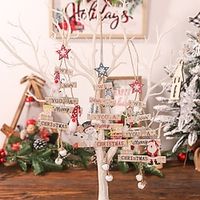 Christmas Decorations Cartoon Wooden Christmas Tree Wooden Sign Pendant Wooden Santa Claus Hanging Scene Dress Up. Lightinthebox - thumbnail