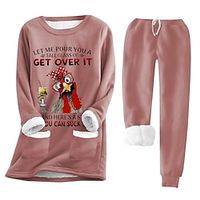 Women's Sweatshirt Tracksuit Pants Sets Fleece Lined Fleece Animal Letter Dark Pink Blue Gray Print Long Sleeve Outdoor Casual Warm Funny Round Neck Regular Fit Fall  Winter Lightinthebox - thumbnail