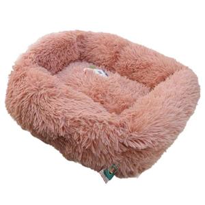 Grizzly Velor Round Plush Beige Pink Dog Bed Small - 50 x 15cm