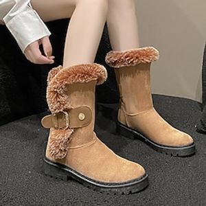 Women's Boots Snow Boots Suede Shoes Daily Fleece Lined Booties Ankle Boots Chunky Heel Round Toe Plush Casual Comfort Faux Suede Buckle Black Khaki Lightinthebox