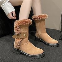 Women's Boots Snow Boots Suede Shoes Daily Fleece Lined Booties Ankle Boots Chunky Heel Round Toe Plush Casual Comfort Faux Suede Buckle Black Khaki Lightinthebox - thumbnail