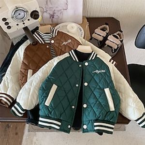 Kids Boys Baseball Jackets Outerwear Stripe Long Sleeve Button Coat School Cool Daily Coffee color Green Winter 7-13 Years Lightinthebox