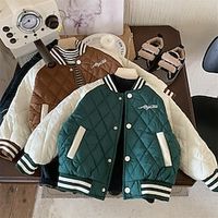 Kids Boys Baseball Jackets Outerwear Stripe Long Sleeve Button Coat School Cool Daily Coffee color Green Winter 7-13 Years Lightinthebox - thumbnail