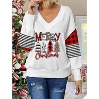 Women's Christmas Sweater V Neck Jumper Crochet Knit Regular Print Tree Stylish Casual Christmas Drop Shoulder Fall Winter Pink Red S M L Lightinthebox - thumbnail