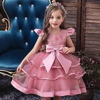 Kids Girls' Dress Party Dress Solid Color Snowflake Flower Short Sleeve Wedding Christmas Gifts Embroidered Tie Knot Princess Beautiful Polyester Mesh Tulle Dress Summer Spring Fall 2-9 Years Rose Red Lightinthebox