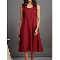 Women's Casual Dress Tank Dress Summer Dress Plain Ruched U Neck Midi Dress Active Fashion Outdoor Daily Sleeveless Loose Fit Red Summer Spring S M L XL XXL Lightinthebox - thumbnail