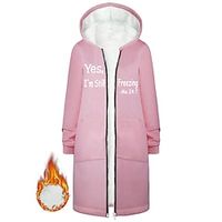 Women's Long Coat Fleece Lined Hoodie Jacket Warm Zipper Hooded Coat with Pocket Outerwear Long Sleeve Fall Pink-Yes, I Still Freezing Lightinthebox - thumbnail