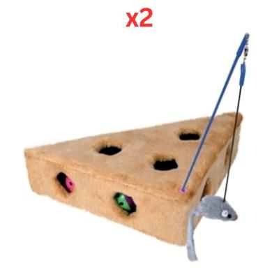 Trixie Cheese with Playing Rod & 3 Balls Toy For Cats - Beige 36X8X26cm (Pack Of 2)